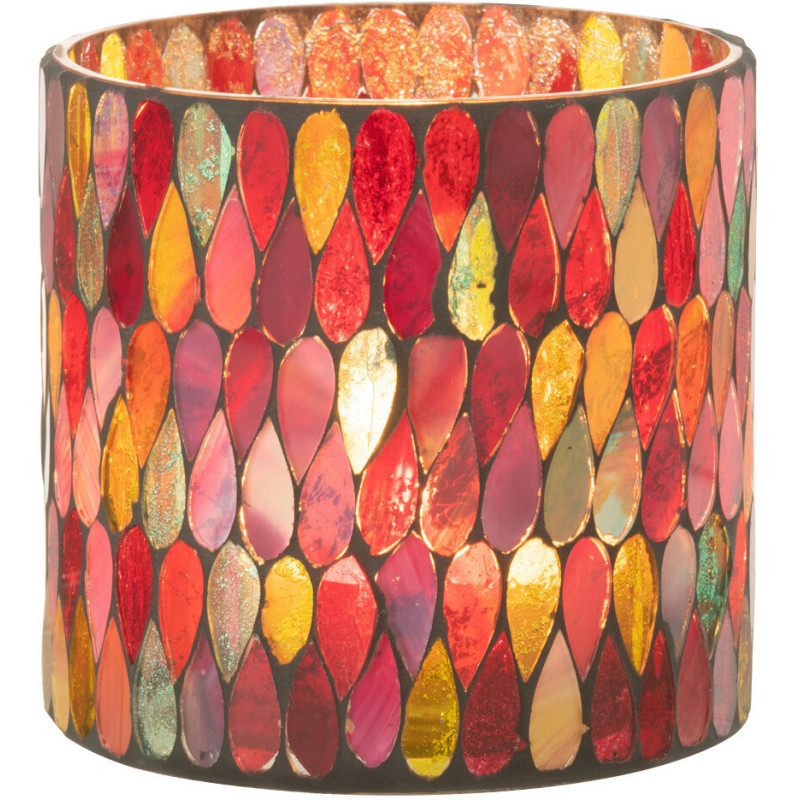 Photophore Cylindrique Diamètre 10 cm en Verre Effet mosaïque Motif gouttes Alverni - 3