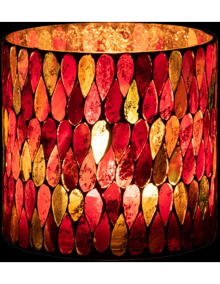 Photophore Cylindrique Diamètre 10 cm en Verre Effet mosaïque Motif gouttes Alverni - 4