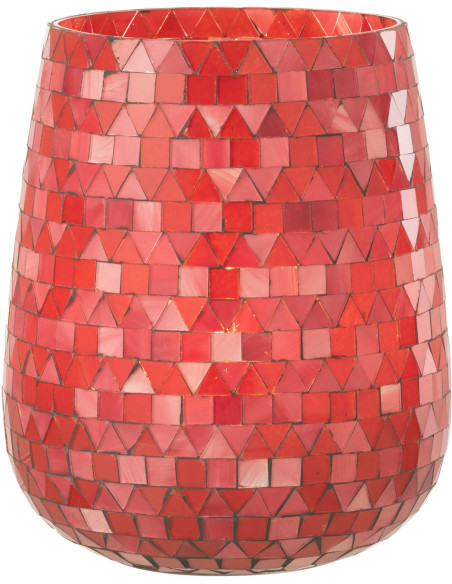 Photophore Ovale Diamètre 17 cm en Verre Rouge Rose Effet mosaïque Motif triangles Volubi - 3