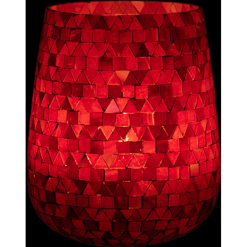 Photophore Ovale Diamètre 17 cm en Verre Rouge Rose Effet mosaïque Motif triangles Volubi - 4