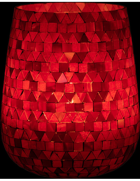 Photophore Ovale Diamètre 17 cm en Verre Rouge Rose Effet mosaïque Motif triangles Volubi - 4