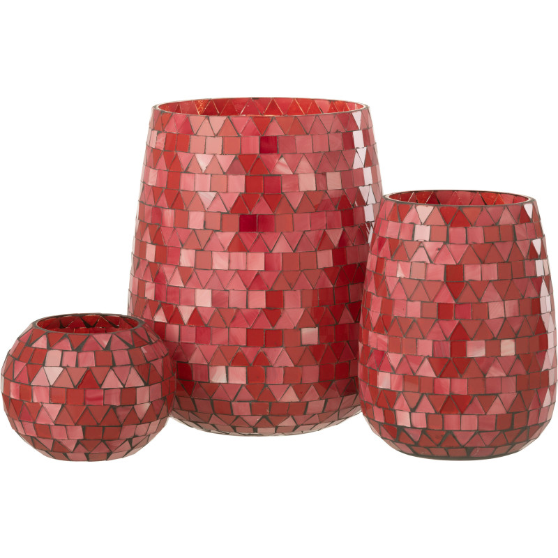 Photophore Ovale Diamètre 17 cm en Verre Rouge Rose Effet mosaïque Motif triangles Volubi - 5