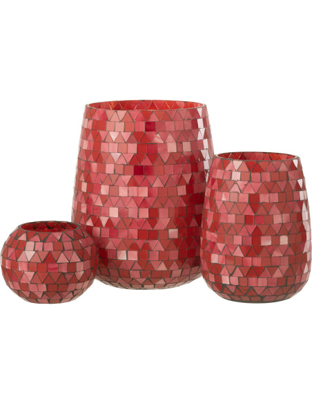 Photophore Ovale Diamètre 17 cm en Verre Rouge Rose Effet mosaïque Motif triangles Volubi - 5