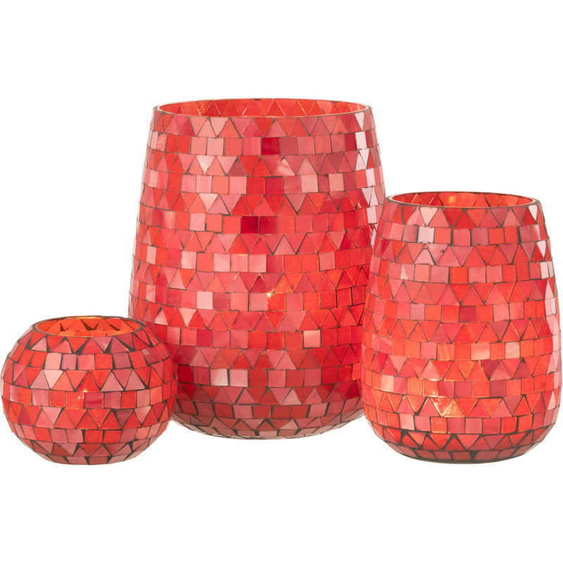 Photophore Ovale Diamètre 17 cm en Verre Rouge Rose Effet mosaïque Motif triangles Volubi - 6