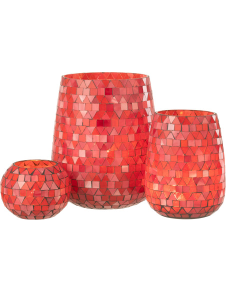 Photophore Ovale Diamètre 17 cm en Verre Rouge Rose Effet mosaïque Motif triangles Volubi - 6