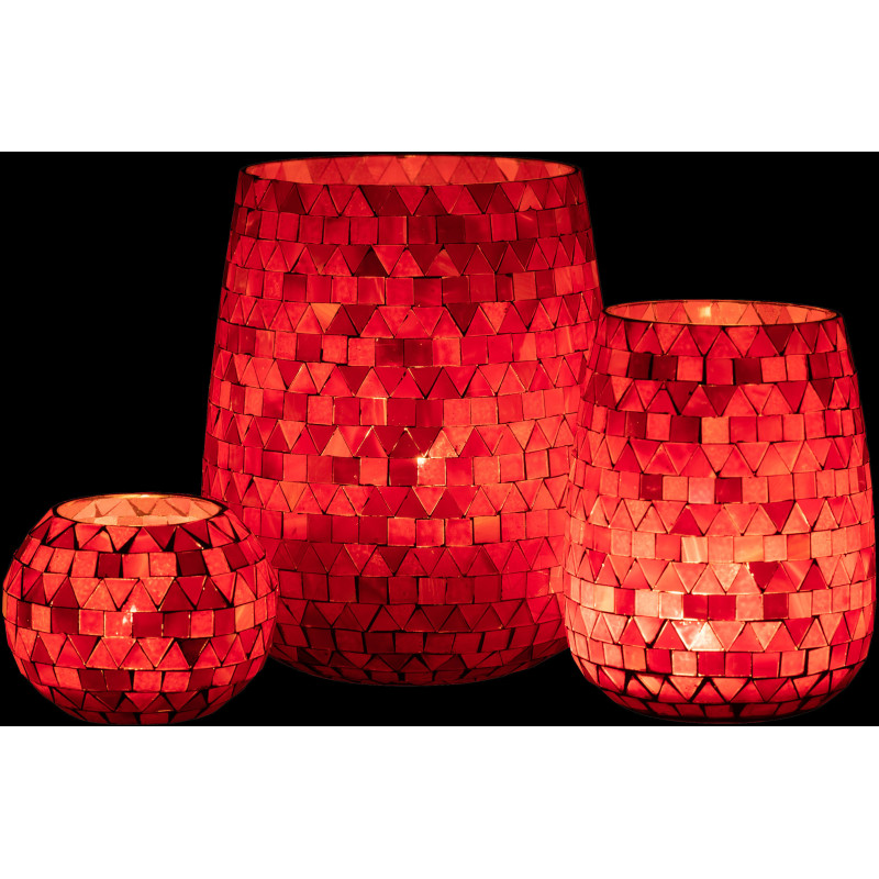 Photophore Ovale Diamètre 17 cm en Verre Rouge Rose Effet mosaïque Motif triangles Volubi - 7