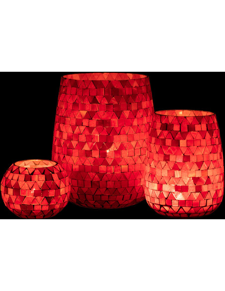 Photophore Ovale Diamètre 17 cm en Verre Rouge Rose Effet mosaïque Motif triangles Volubi - 7