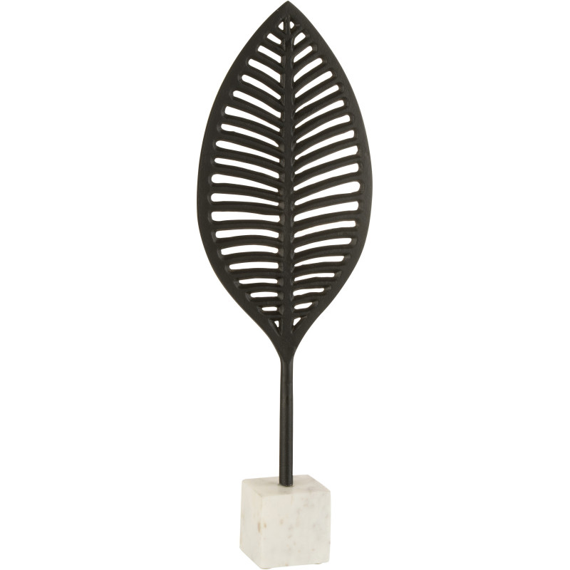 Décoration sur pied Feuille Palmier 60 cm Konoha en Métal Noir Marbre Blanc - 1