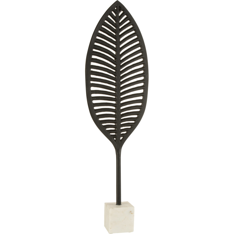 Décoration sur pied Feuille Palmier 70 cm Konoha en Métal Noir Marbre Blanc - 1