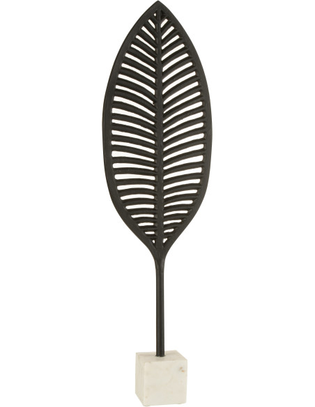 Décoration sur pied Feuille Palmier 70 cm Konoha en Métal Noir Marbre Blanc - 1