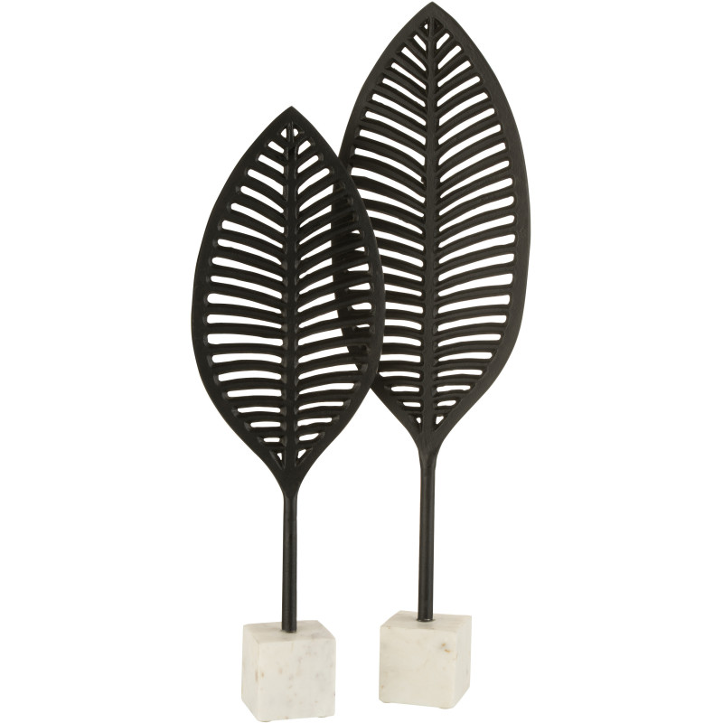 Décoration sur pied Feuille Palmier 70 cm Konoha en Métal Noir Marbre Blanc - 2