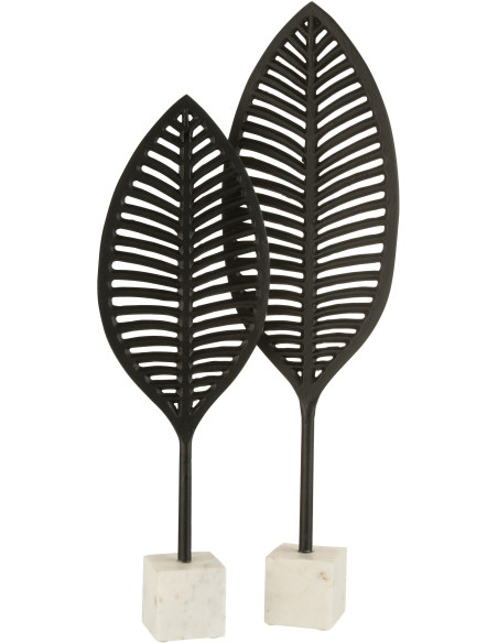 Décoration sur pied Feuille Palmier 70 cm Konoha en Métal Noir Marbre Blanc - 2