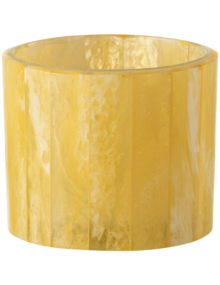 Photophore Cylindrique Diamètre 7 cm en Verre Résine Jaune Motif lignes Hoctano - 1