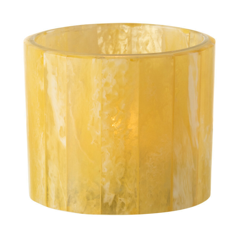 Photophore Cylindrique Diamètre 7 cm en Verre Résine Jaune Motif lignes Hoctano - 2