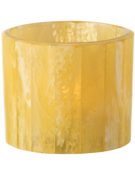 Photophore Cylindrique Diamètre 7 cm en Verre Résine Jaune Motif lignes Hoctano - 2
