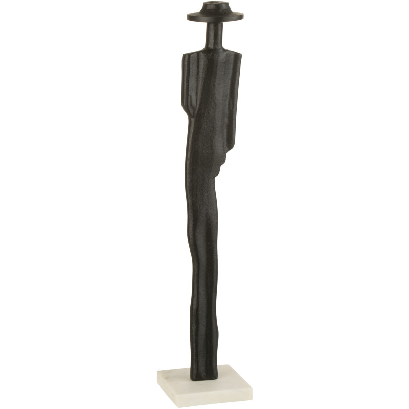 Statue design homme chapeau abstrait métal noir marbre blanc 52 cm - 1