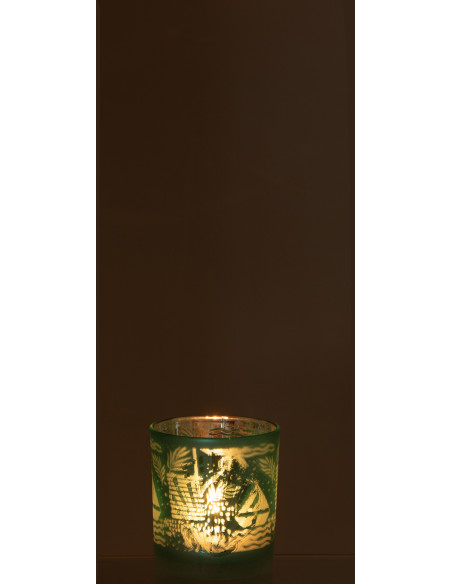 Photophore Cylindrique Diamètre 7 cm en Verre Bleu Argenté Motif coquillage Laut - 3