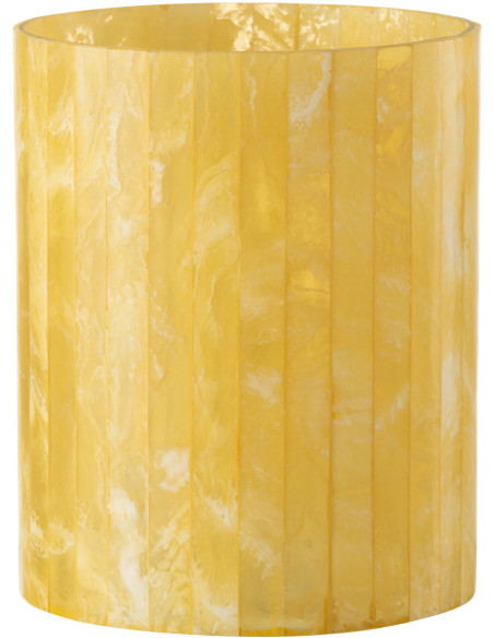 Photophore Cylindrique Diamètre 15 cm en Verre Résine Jaune Motif lignes Hoctano - 1