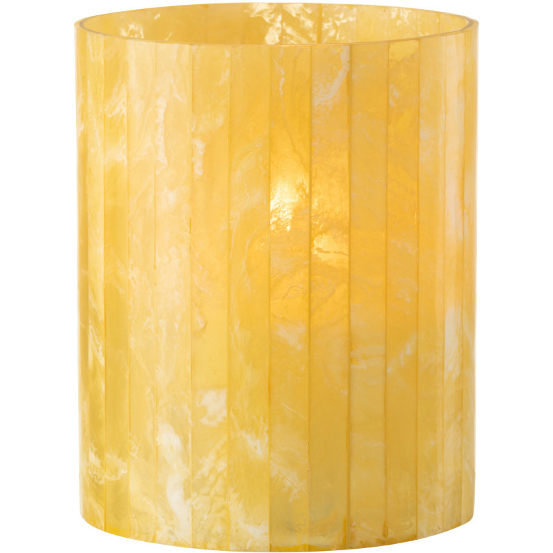 Photophore Cylindrique Diamètre 15 cm en Verre Résine Jaune Motif lignes Hoctano - 2