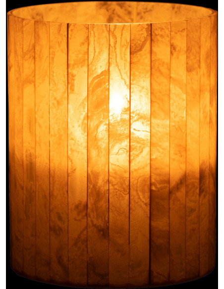 Photophore Cylindrique Diamètre 15 cm en Verre Résine Jaune Motif lignes Hoctano - 3