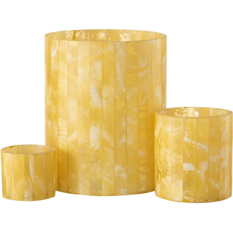 Photophore Cylindrique Diamètre 15 cm en Verre Résine Jaune Motif lignes Hoctano - 4