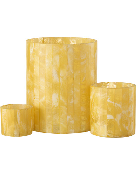 Photophore Cylindrique Diamètre 15 cm en Verre Résine Jaune Motif lignes Hoctano - 4