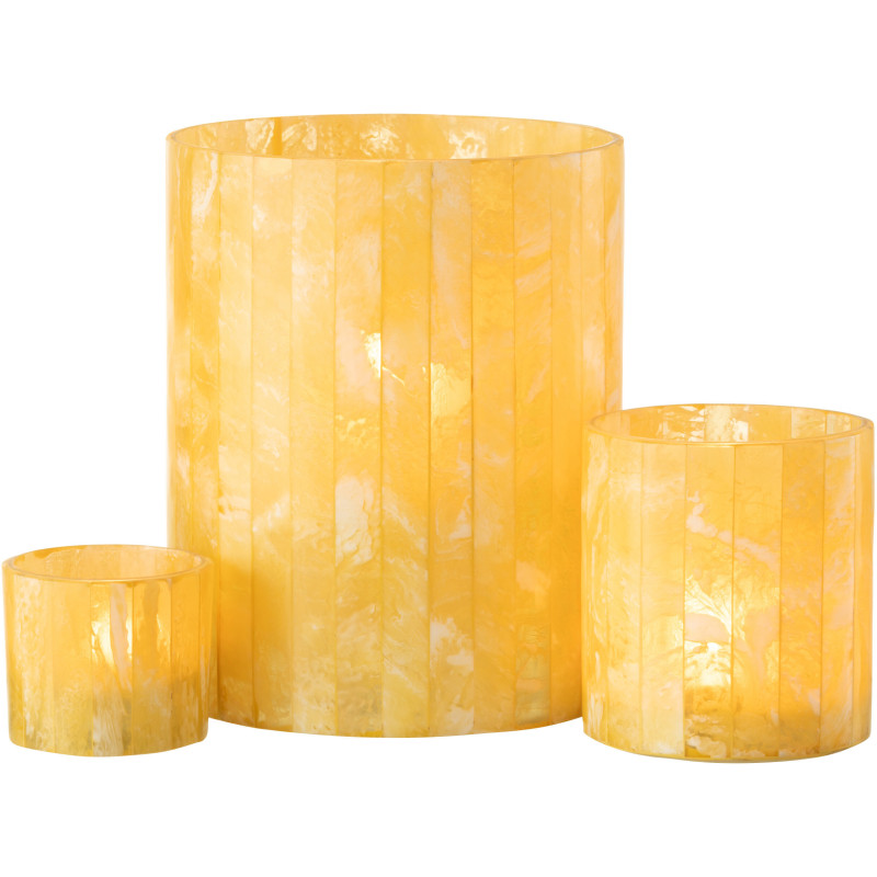 Photophore Cylindrique Diamètre 15 cm en Verre Résine Jaune Motif lignes Hoctano - 5