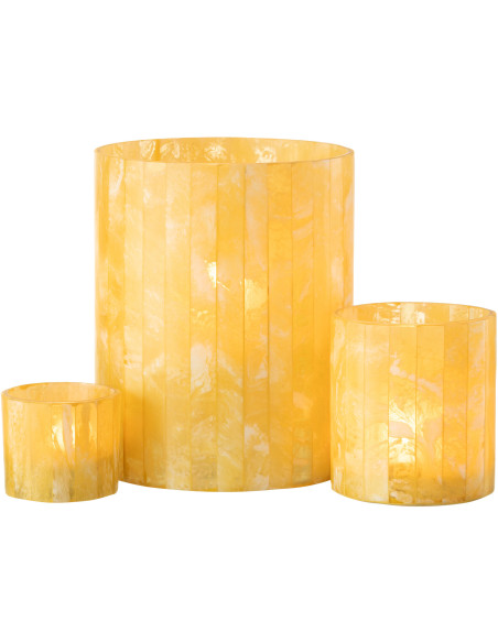 Photophore Cylindrique Diamètre 15 cm en Verre Résine Jaune Motif lignes Hoctano - 5