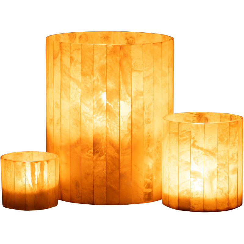 Photophore Cylindrique Diamètre 15 cm en Verre Résine Jaune Motif lignes Hoctano - 6