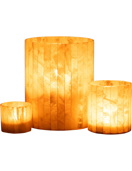 Photophore Cylindrique Diamètre 15 cm en Verre Résine Jaune Motif lignes Hoctano - 6