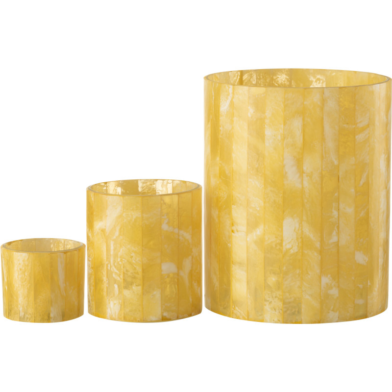 Photophore Cylindrique Diamètre 15 cm en Verre Résine Jaune Motif lignes Hoctano - 7