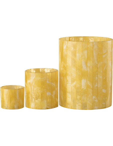 Photophore Cylindrique Diamètre 15 cm en Verre Résine Jaune Motif lignes Hoctano - 7