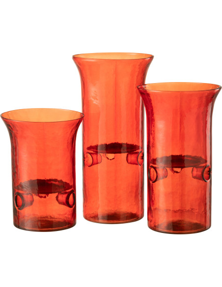 Photophore Cylindrique Diamètre 15 cm en Verre Rouge Métal Fusio (Lot de 3) - 1