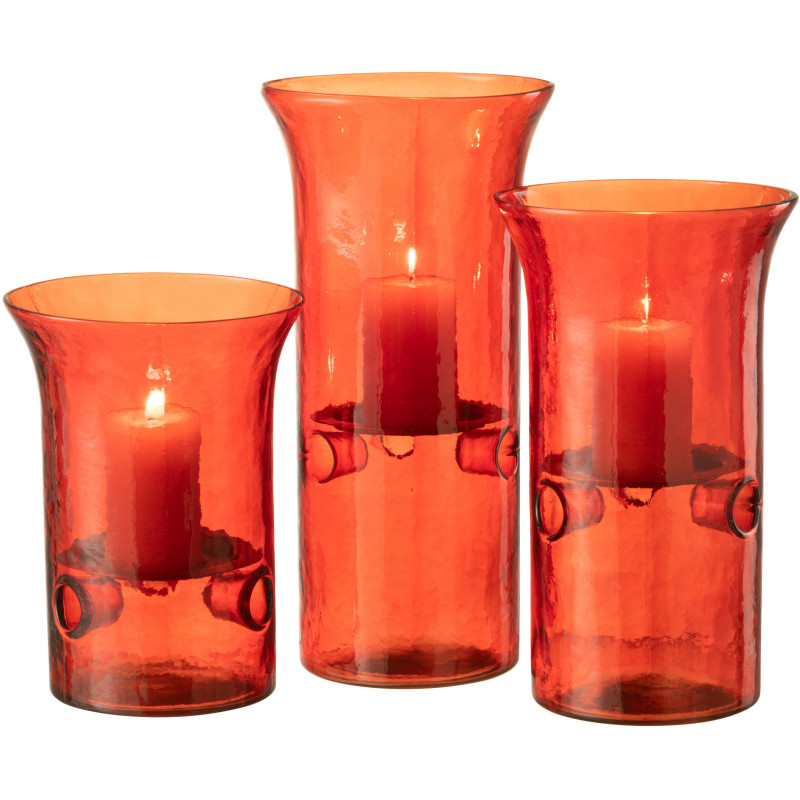 Photophore Cylindrique Diamètre 15 cm en Verre Rouge Métal Fusio (Lot de 3) - 3