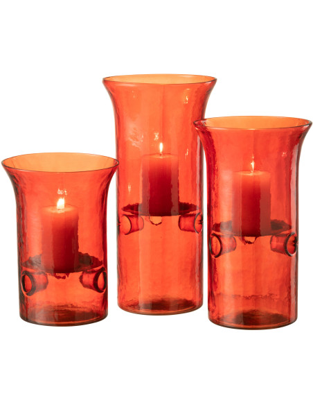 Photophore Cylindrique Diamètre 15 cm en Verre Rouge Métal Fusio (Lot de 3) - 3