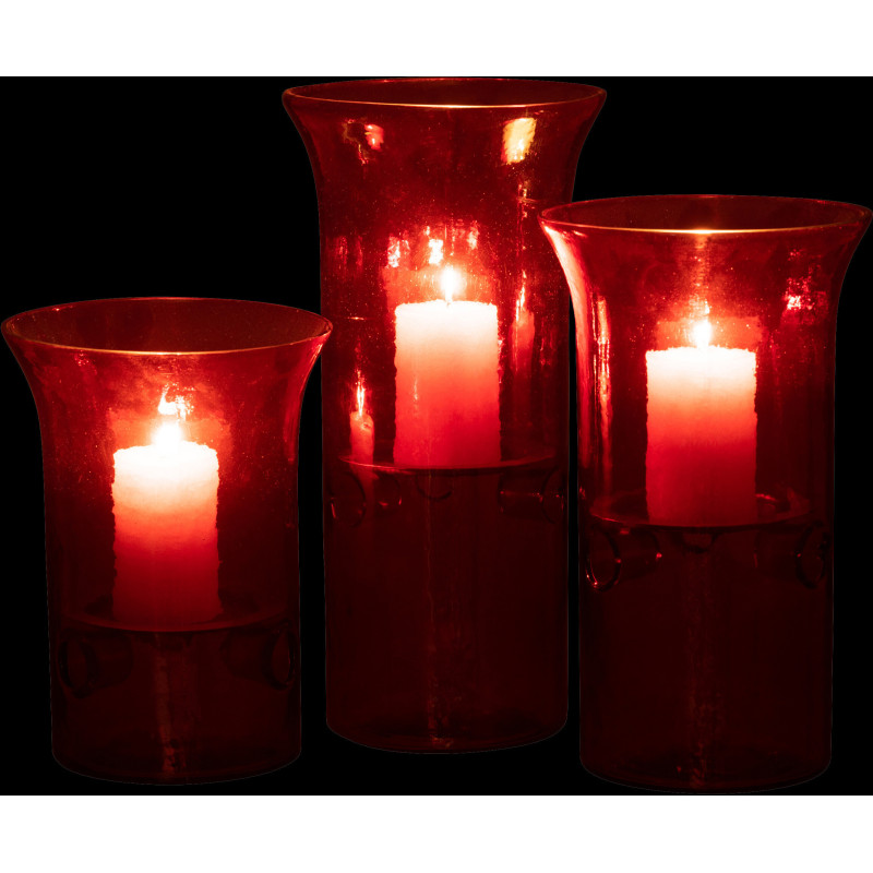 Photophore Cylindrique Diamètre 15 cm en Verre Rouge Métal Fusio (Lot de 3) - 4