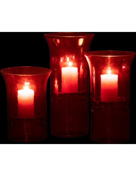 Photophore Cylindrique Diamètre 15 cm en Verre Rouge Métal Fusio (Lot de 3) - 4