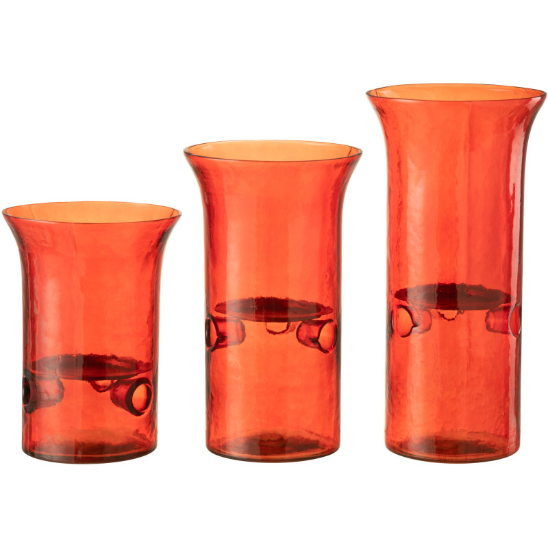 Photophore Cylindrique Diamètre 15 cm en Verre Rouge Métal Fusio (Lot de 3) - 5