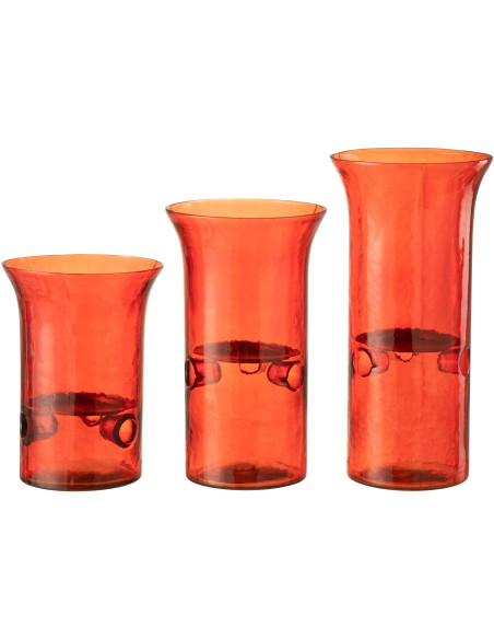 Photophore Cylindrique Diamètre 15 cm en Verre Rouge Métal Fusio (Lot de 3) - 5