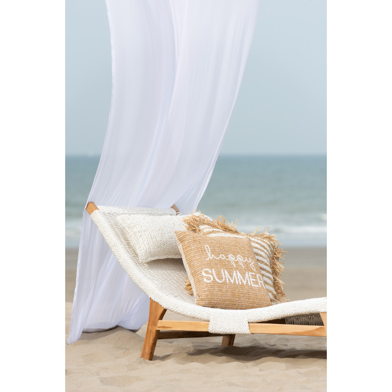 Coussin Carré 45x45 en Raphia Naturel Blanc avec franges Motif rayures Mendong - 4