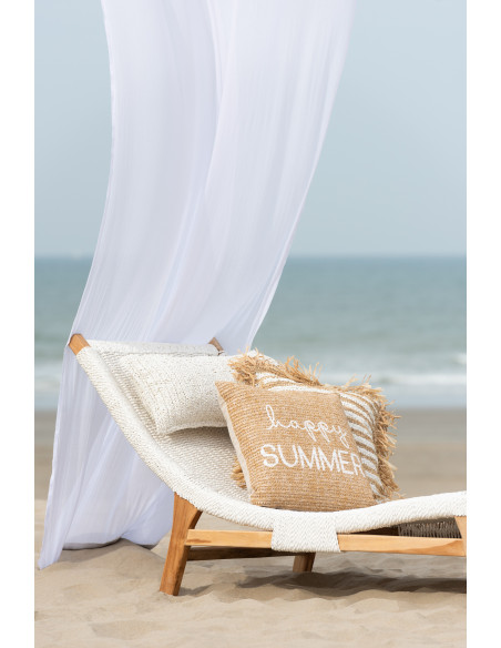 Coussin Carré 45x45 en Raphia Naturel Blanc avec franges Motif rayures Mendong - 4