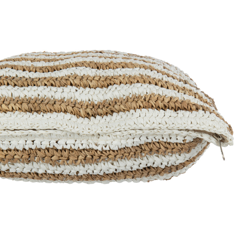 Coussin Carré 45x45 en Raphia Naturel Blanc Motif rayures Mendong - 3