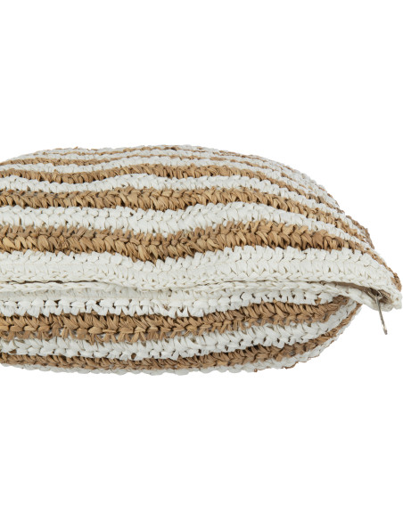 Coussin Carré 45x45 en Raphia Naturel Blanc Motif rayures Mendong - 3