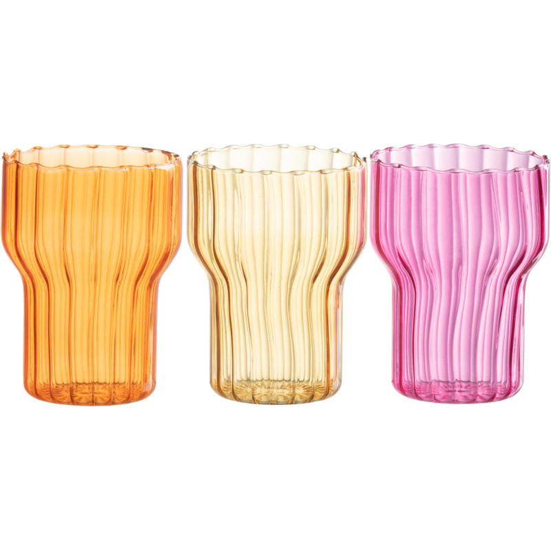 Photophore Original Diamètre 8 cm en Verre Orange Rose Ocre Motif stries Becker (Lot de 3) - 1