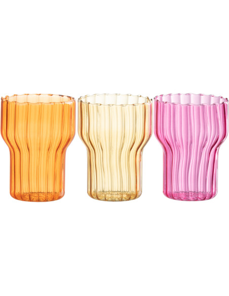 Photophore Original Diamètre 8 cm en Verre Orange Rose Ocre Motif stries Becker (Lot de 3) - 1