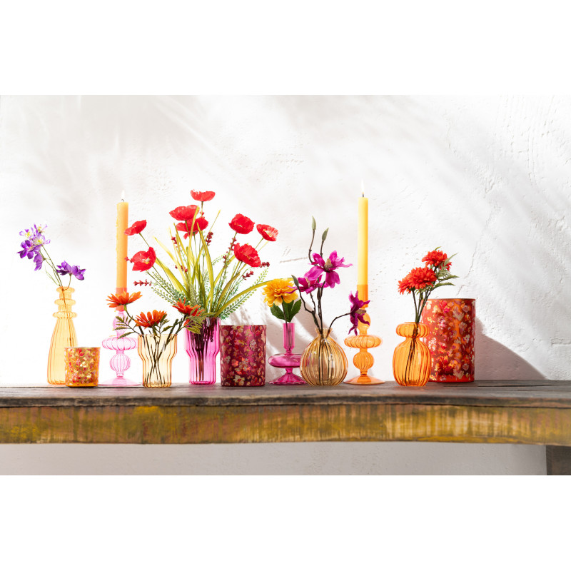 Photophore Original Diamètre 8 cm en Verre Orange Rose Ocre Motif stries Becker (Lot de 3) - 2