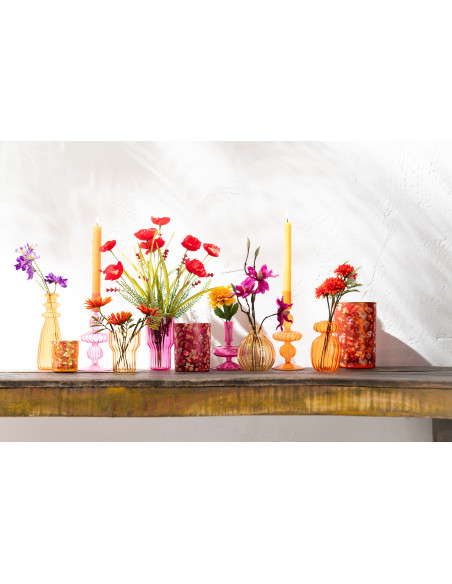 Photophore Original Diamètre 8 cm en Verre Orange Rose Ocre Motif stries Becker (Lot de 3) - 2