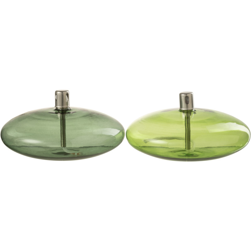 Lampe à huile Ronde 14 cm en Verre Vert clair Vert foncé Sentora (Lot de 2) - 1