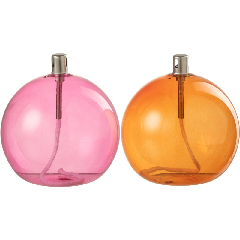 Lampe à huile Boule 12 cm en Verre Rose Orange Sentora (Lot de 2) - 1