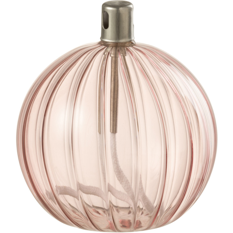 Lampe à huile Boule 10 cm en Verre Rose Motif stries Ambiana - 1